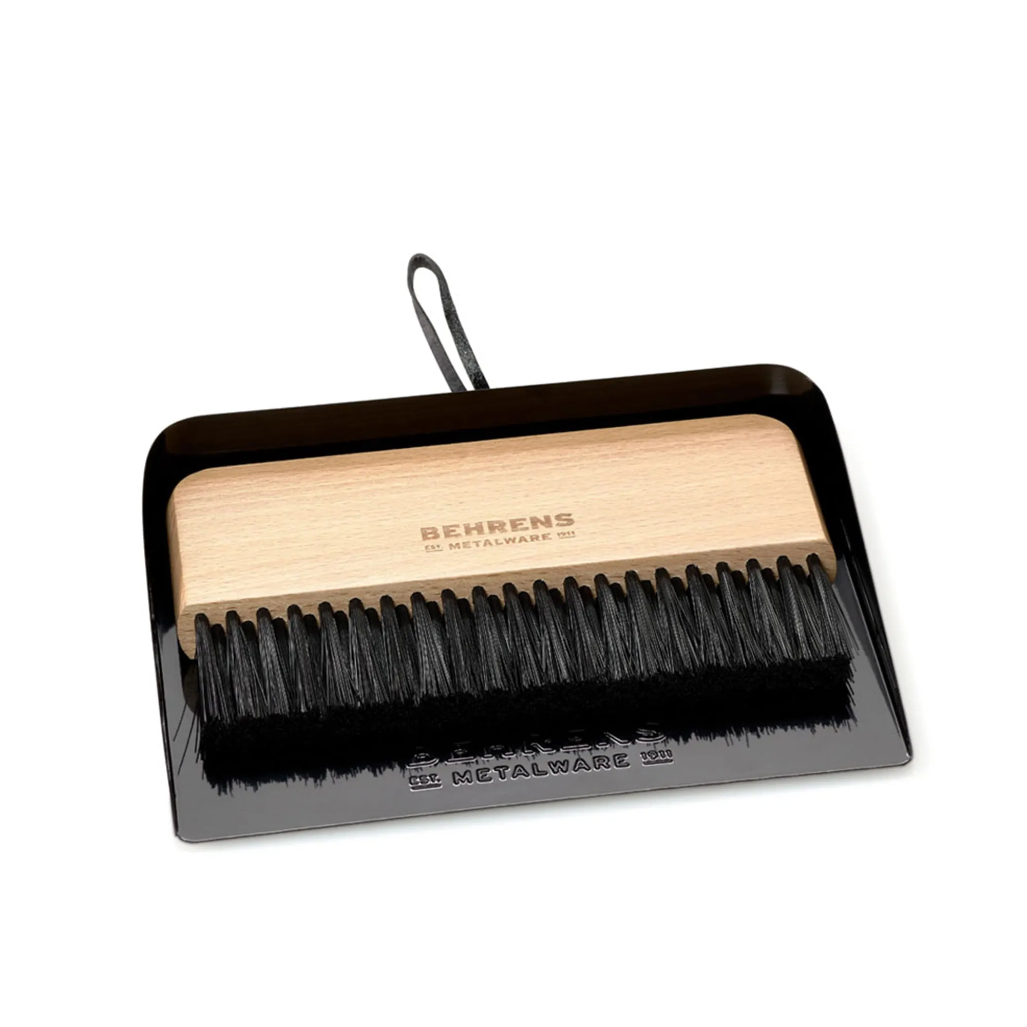 Behrens Portable Rectangular Galvanized Steel Dustpan and Brush Broom Set, Black