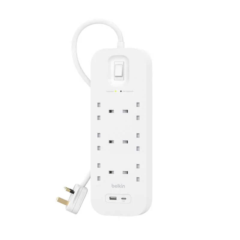 Belkin 6Way 2M Surge Protection Strip with USB A   C