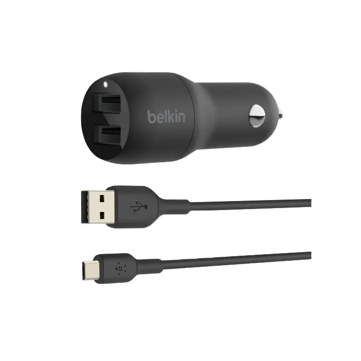 Belkin BoostCHARGER TM Dual USB-A Car Charger 24W   USB-A to Micro-USB Cable