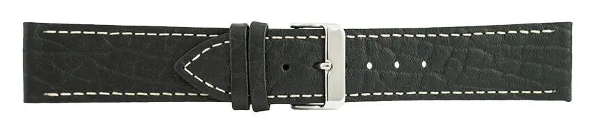 Black Contrast Stitch Heavy Grain Leather Watch Band 24mm 173623