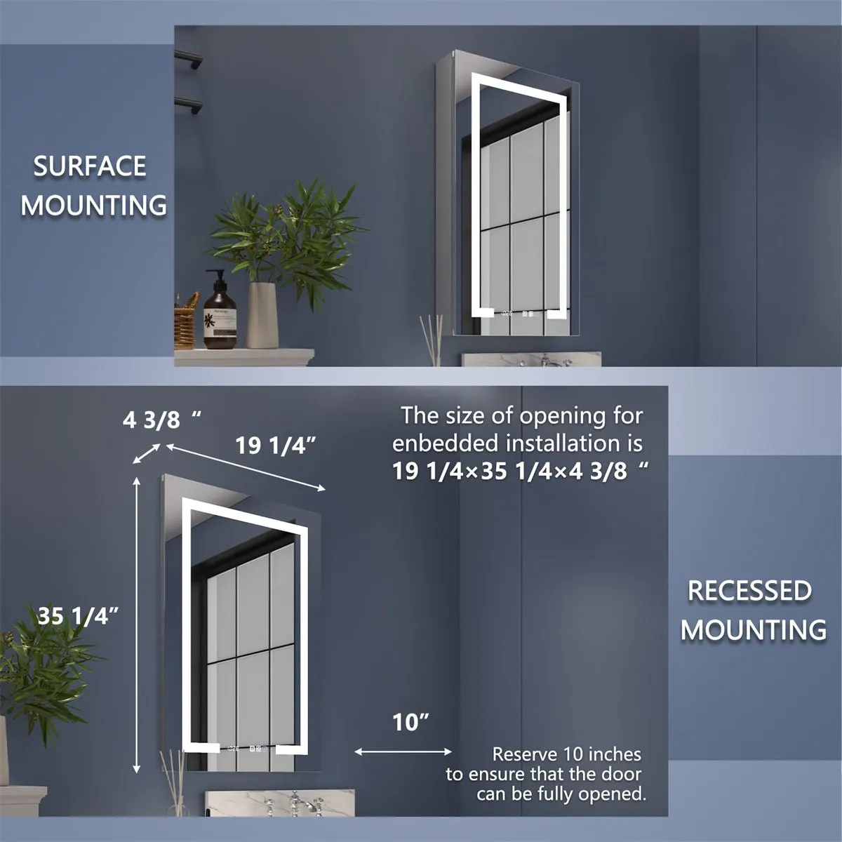 Boost-M2 20" W x 36" H LED Lighted Bathroom Medicine Cabinet with Mirror and Clock