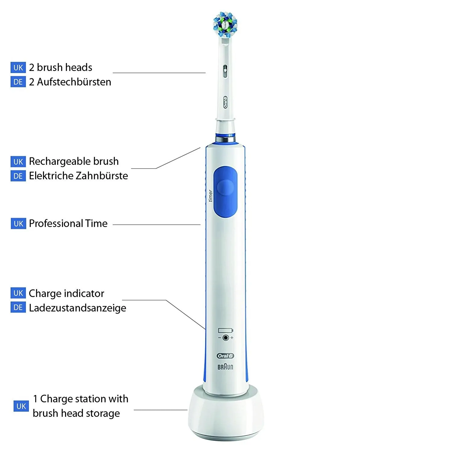 Braun Oral-B D16524H Pro 600 Electric Rechargeable Toothbrush 220-240 Volts 50Hz Export Only