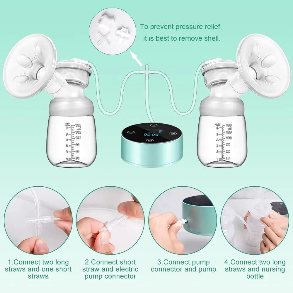 Breast Pump, Electric Breastfeeding Pump 3 Modes 10 Levels Dual Rechargeable Nursing Double Breast Milk Pump Massage with Touchscreen LED BPA Free