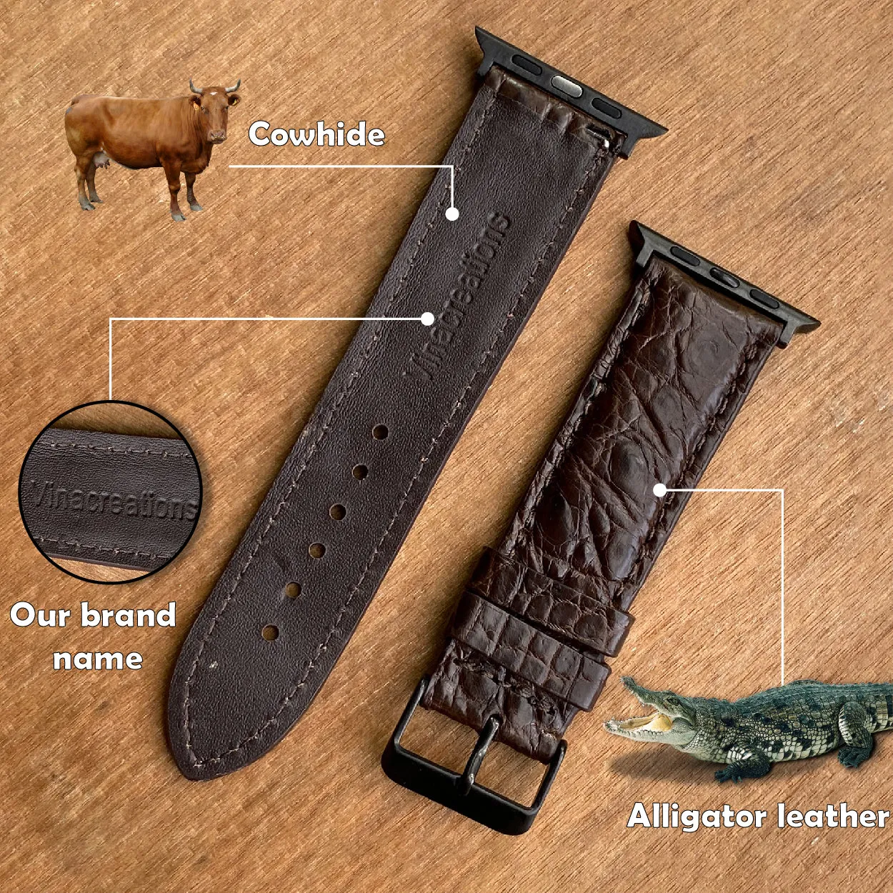 Brown Alligator Leather Strap For Apple Watch Ultra Series 8 7 6 5 4 3 SE | AW-44