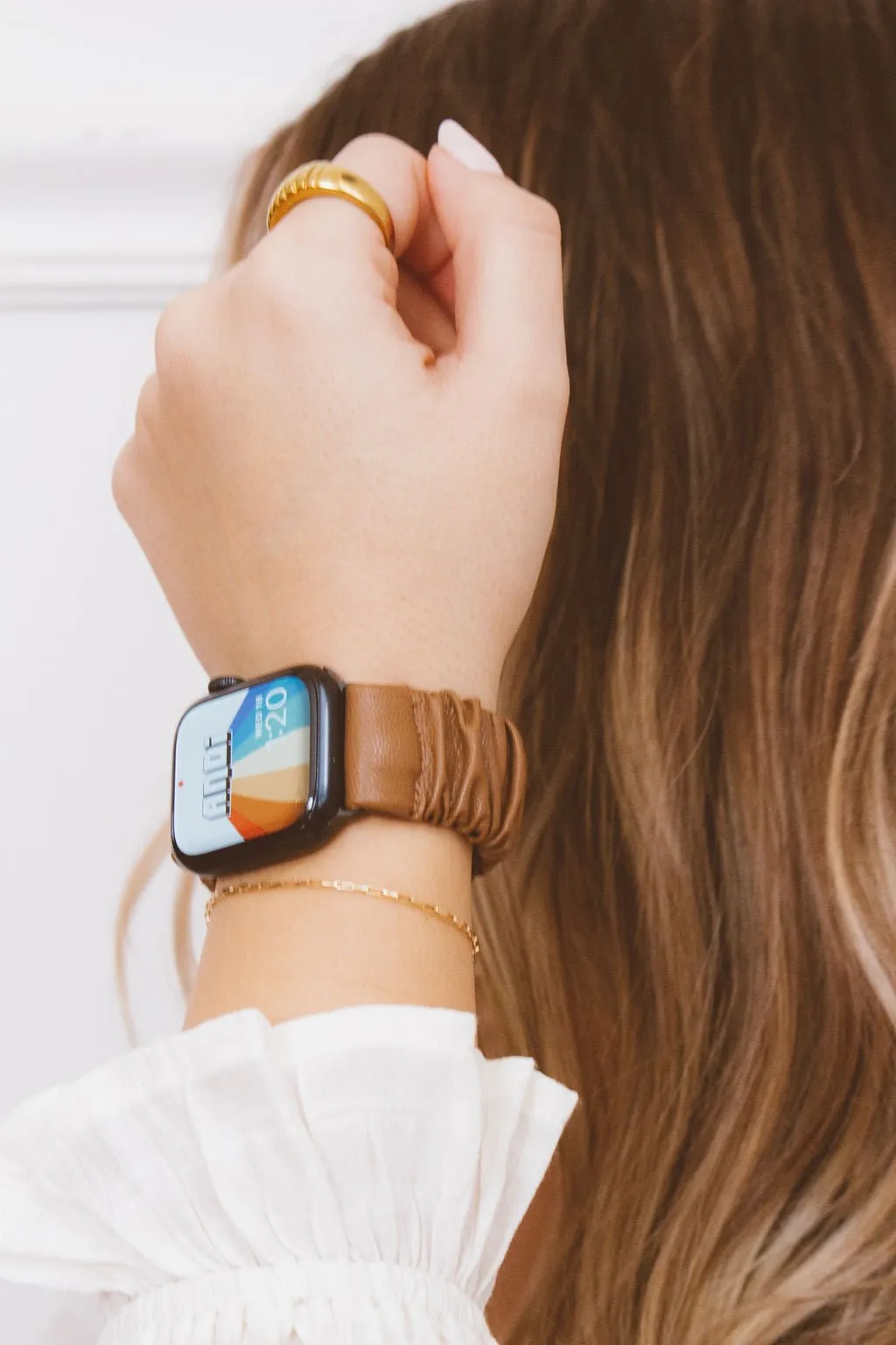 Brown Leather Scrunchie Band Compatible with Apple Watch