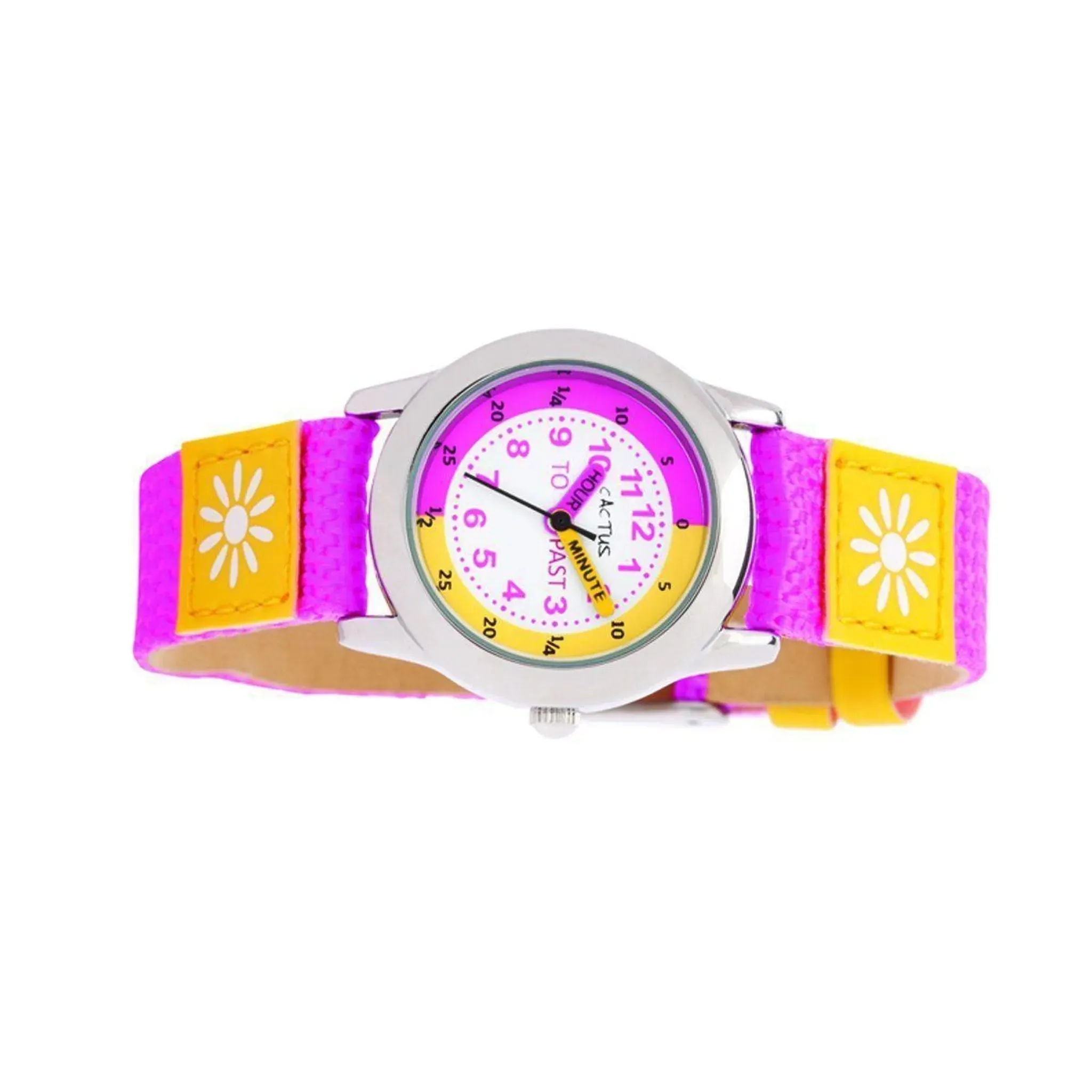 Cactus - Time Teacher - Girls Kids Watch - Pink / Yellow with Flowers