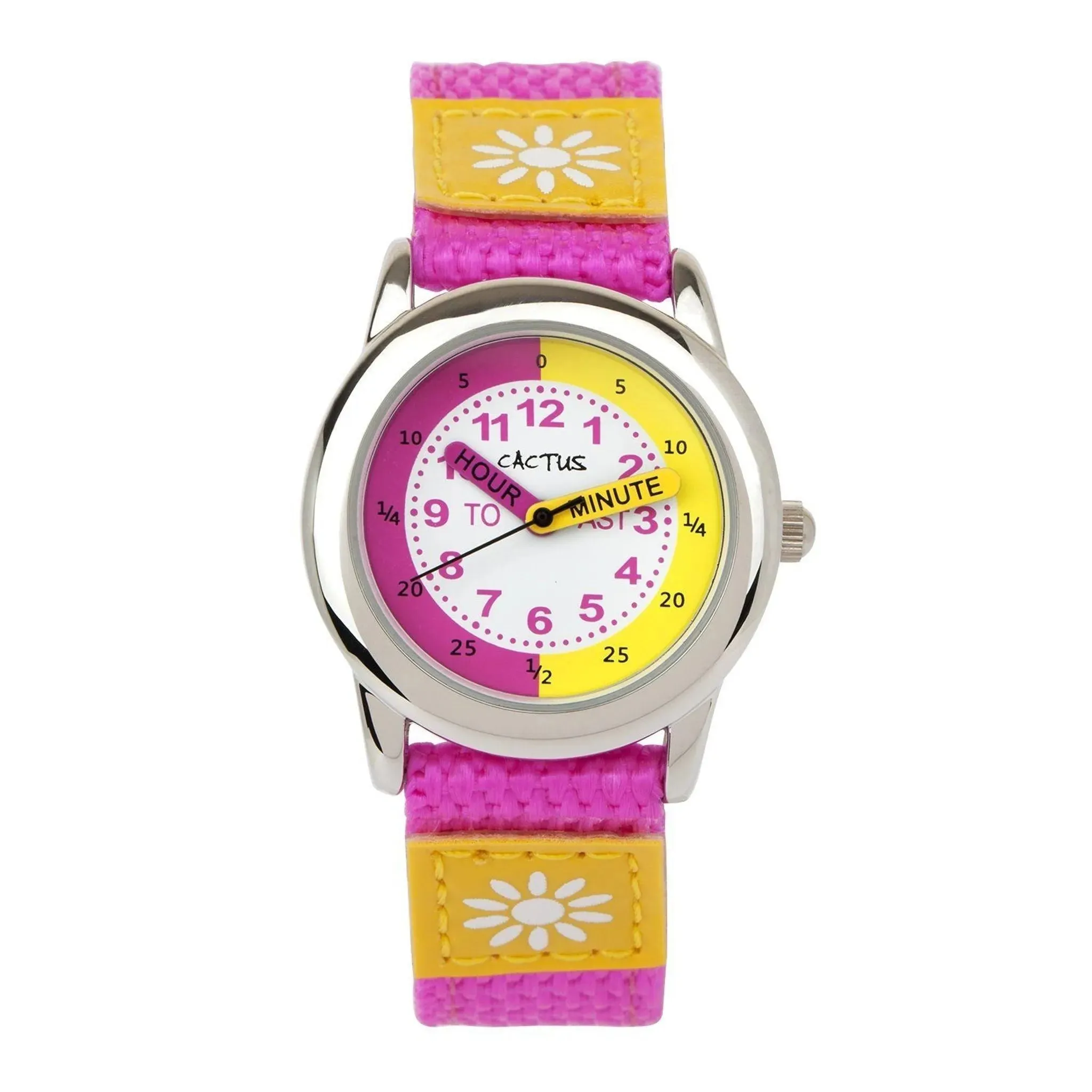 Cactus - Time Teacher - Girls Kids Watch - Pink / Yellow with Flowers