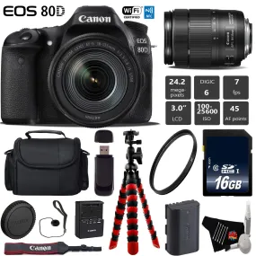 Canon EOS 80D DSLR Camera with 18-135mm is STM Lens   Flexible Tripod   UV Protection Filter   Professional Case   Card Base Bundle