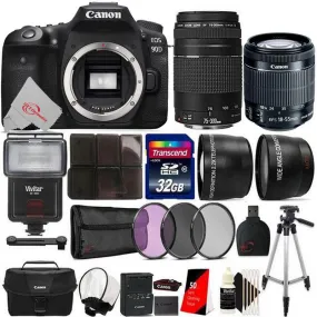 Canon EOS 90D 32.5MP DSLR Camera with 18-55mm and Canon 75-300mm Lens   32GB Accessory Kit