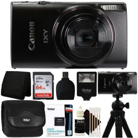 Canon Powershot IXY 650/ELPH 360 20.2MP Point and Shoot Digital Camera (Black) with 64GB Accessory Bundle