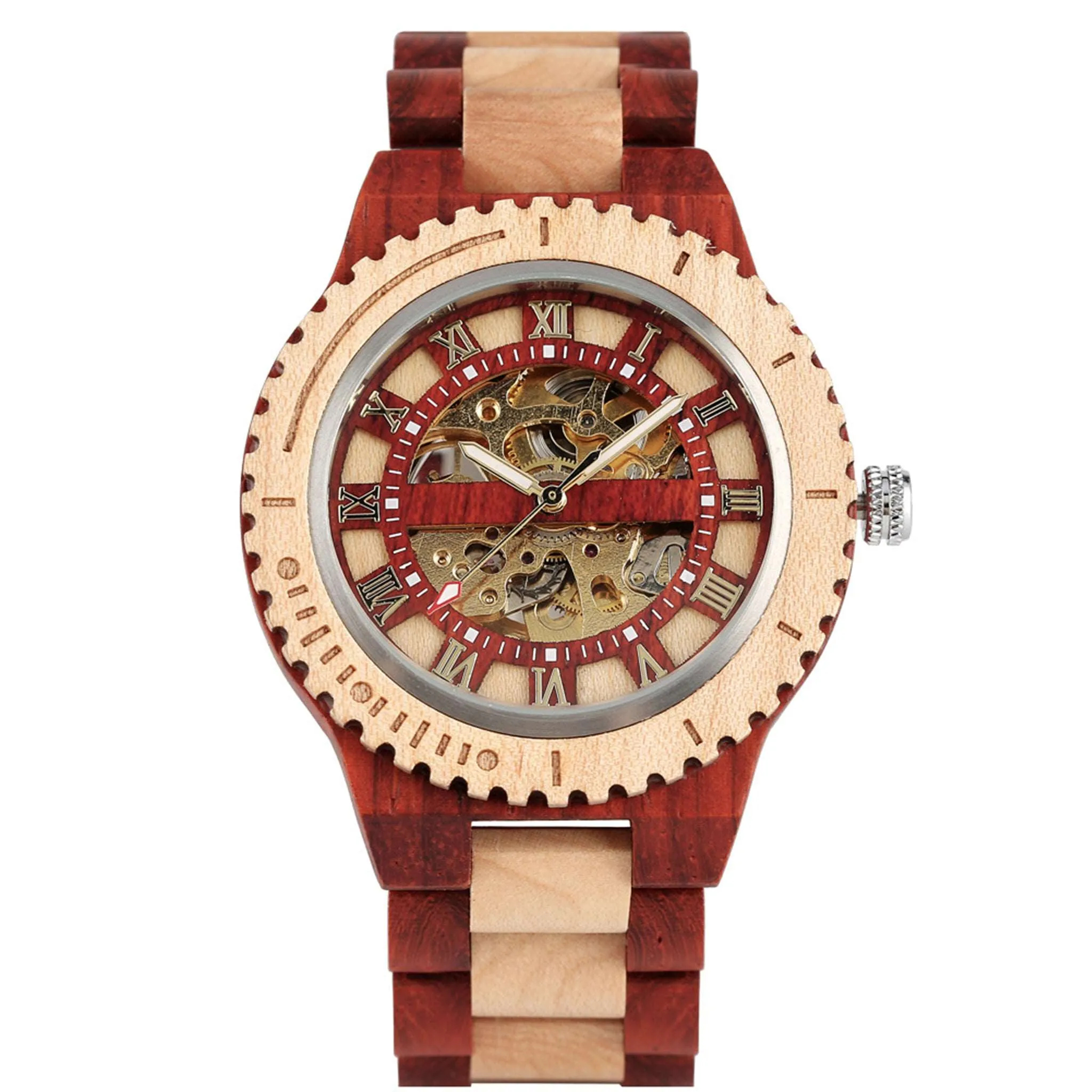 Cardiff - Red Sandalwood & Maple Hollow Face Mechanical Watch