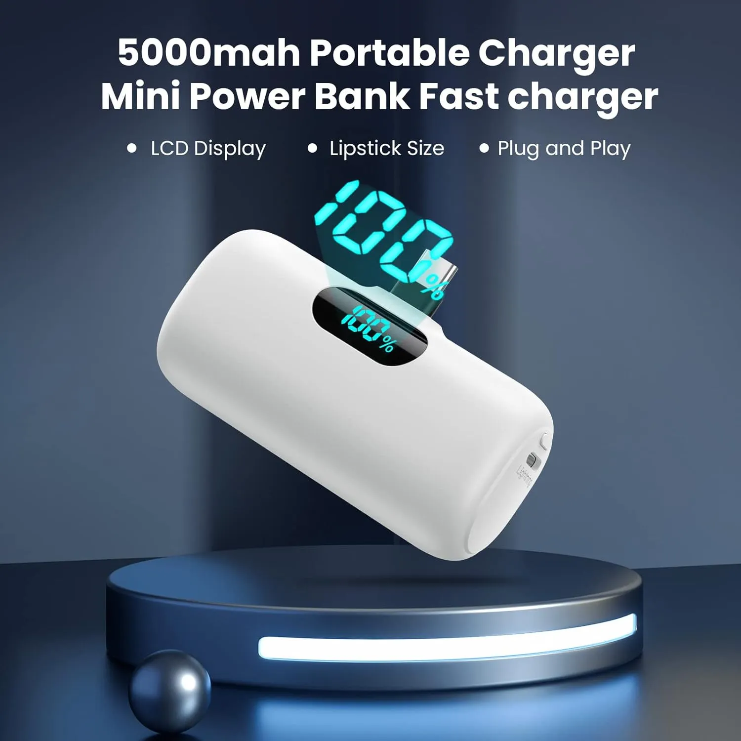 Compact iPhone Portable Charger | 5000mAh Mini Power Bank for High Capactity Mini Capsule Power Bank Digital Display 20W Fast Charging (2 For $40)