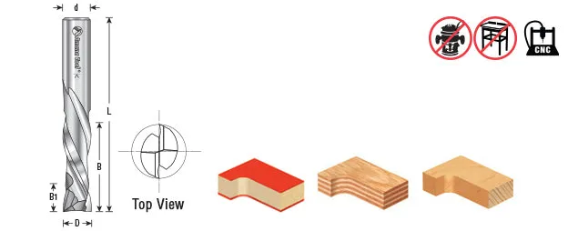 Compression Spiral CNC Router Bit for MDF⁄Laminate | 1⁄2 Dia x 1 5⁄8 x 1⁄2" Shank | 46190 | 738685461907