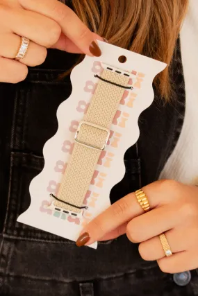 Cream Thick Weaved Adjustable Elastic Watch Band