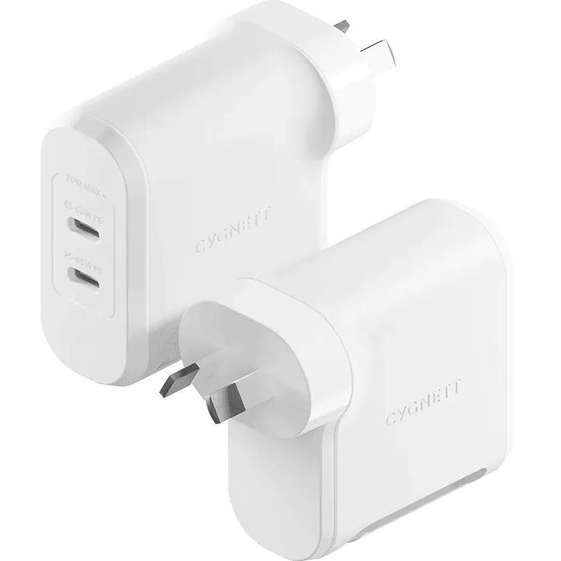 Cygnett PowerMaxx Charger USB-C 70W Dual Port Wall Adapter GaN Super Fast