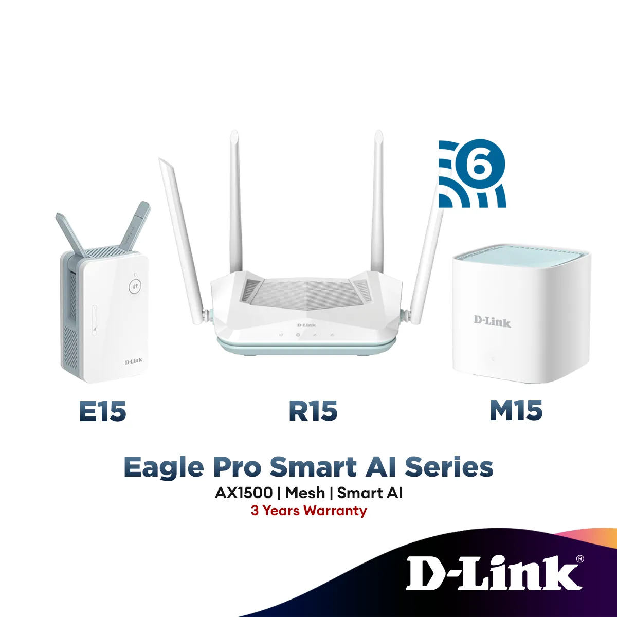 D-Link AX1500 Eagle Pro Ai Wi-Fi 6 Mesh Gigabit Router System Wireless Extender (Mesh with R15 M15 E15) R15 / M15 2 Pack / M15 3 Pack / E15