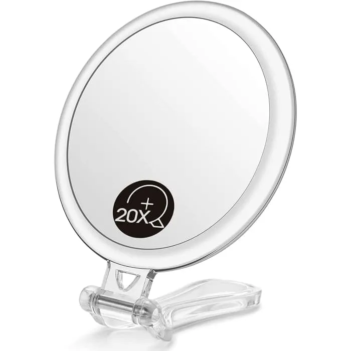 Double-sided 1x/20x Magnifying Foldable Makeup Mirror For Handheld, Table And Travel Usage