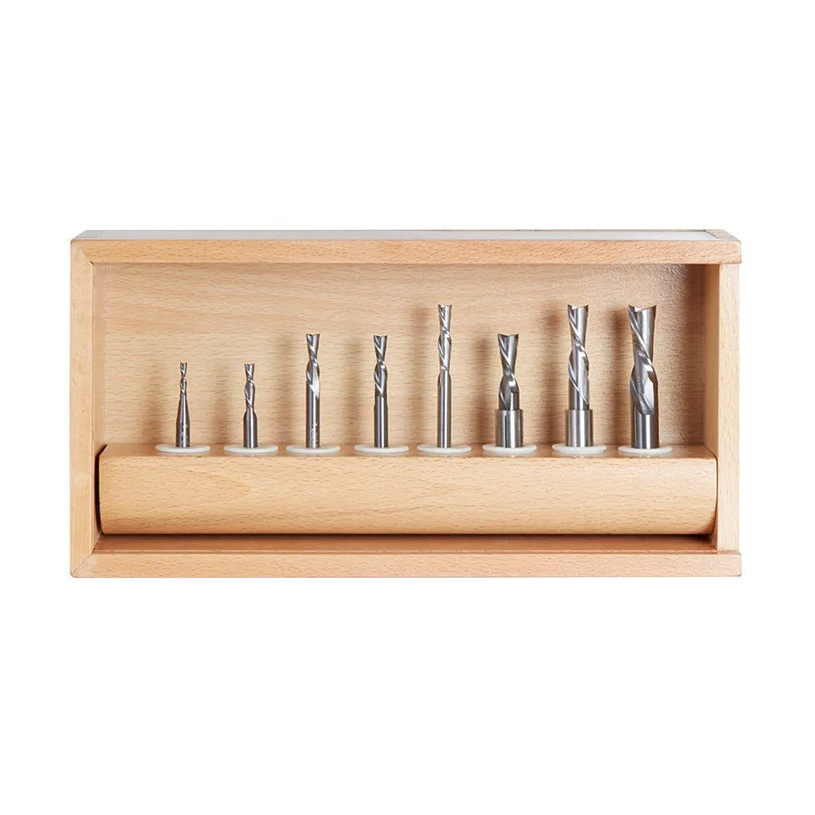 Down-Cut Spiral CNC Router Bit Collection | 8 Piece | 1⁄4, 3⁄8 & 1⁄2 Shank | AMS-123 | 738685123119