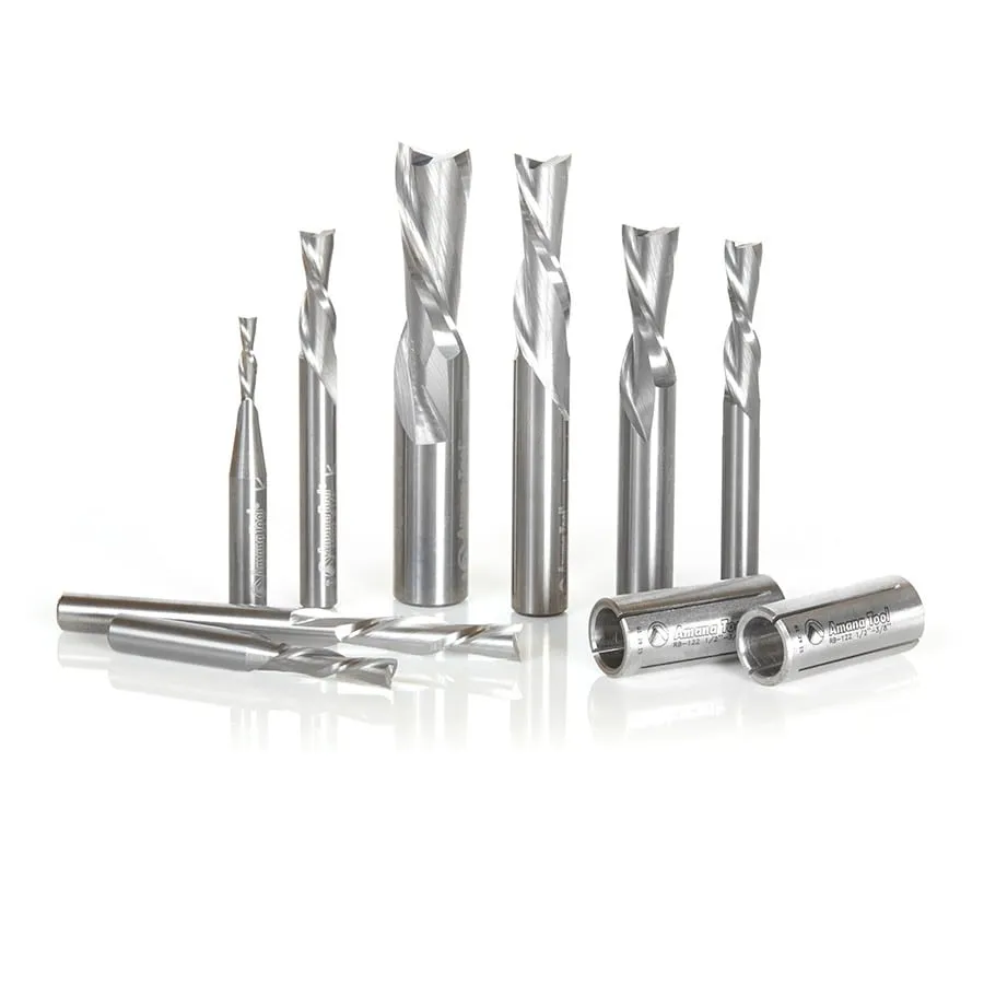 Down-Cut Spiral CNC Router Bit Collection | 8 Piece | 1⁄4, 3⁄8 & 1⁄2 Shank | AMS-123 | 738685123119