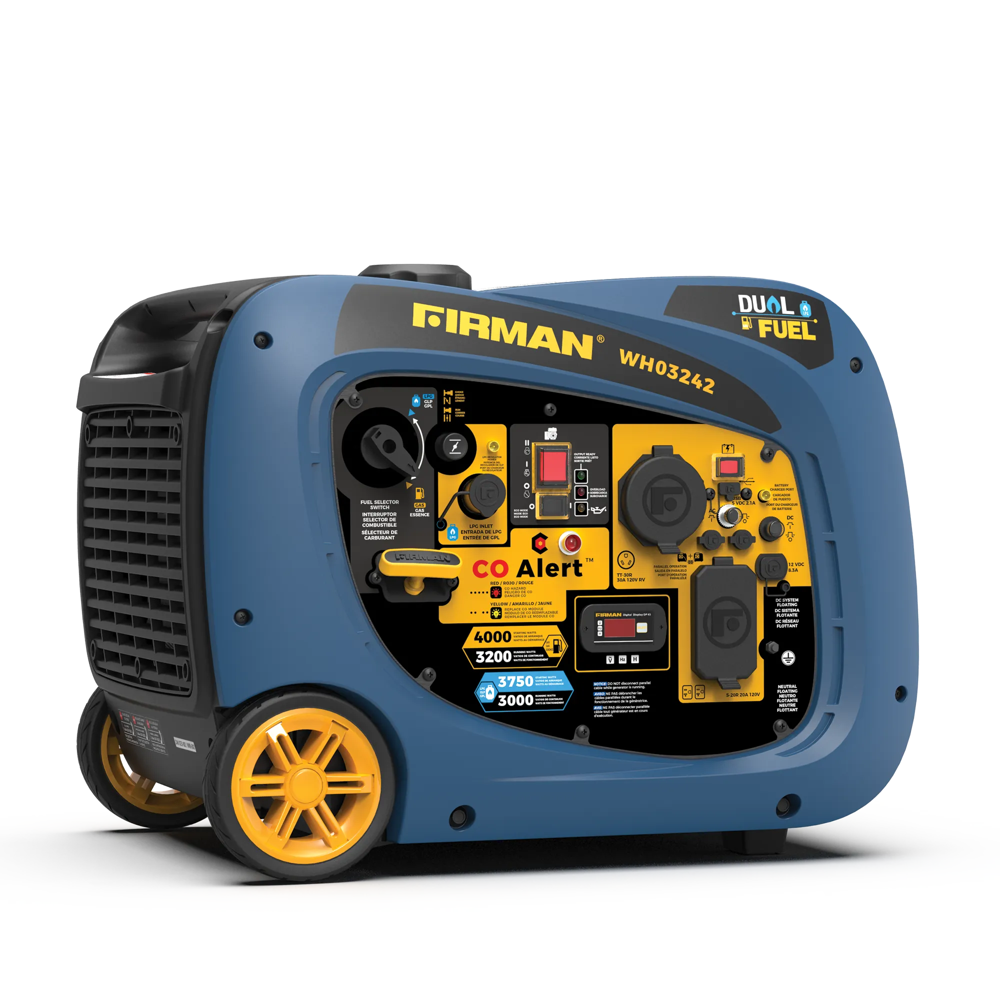 Dual Fuel Inverter Portable Generator 4000W Electric Start with CO ALERT