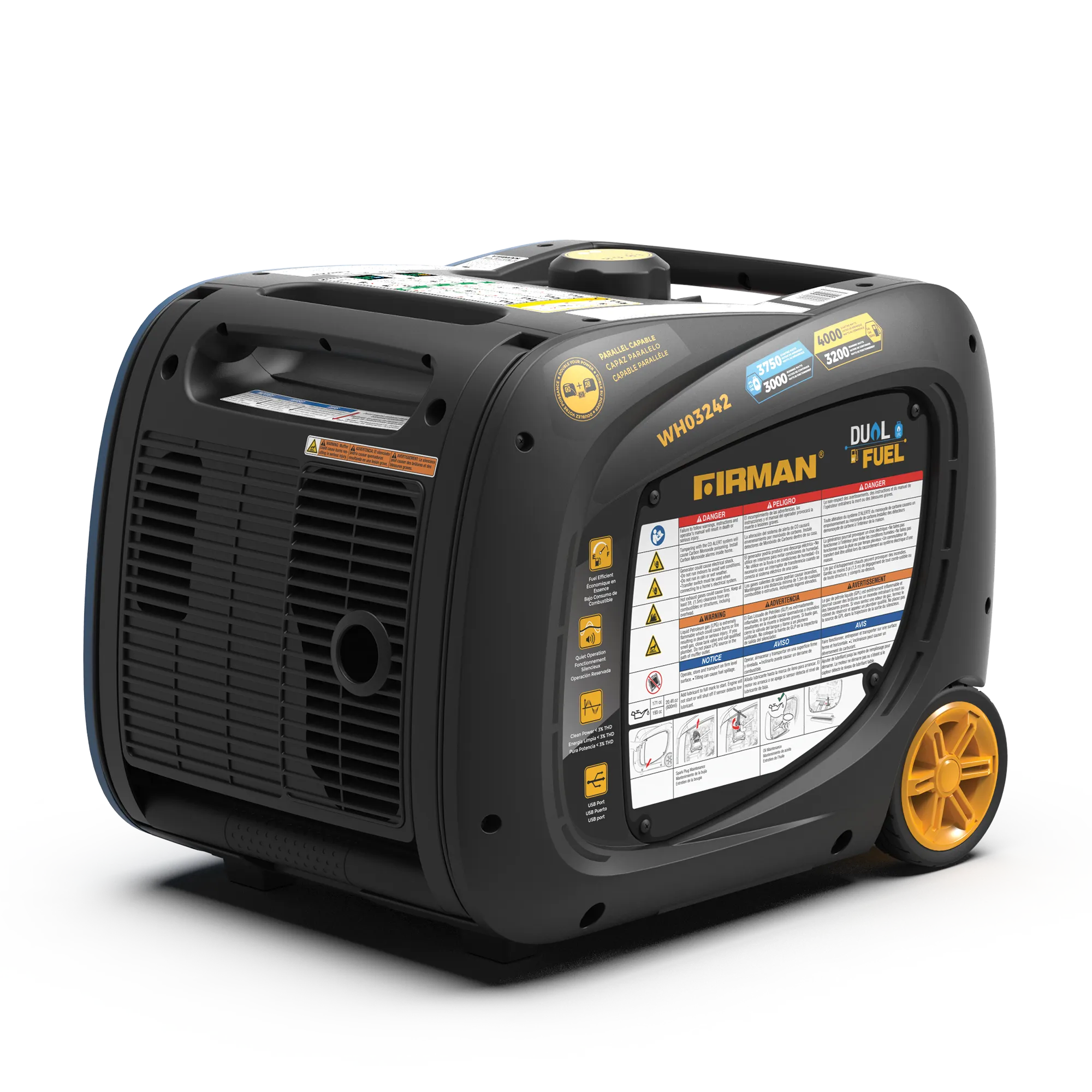 Dual Fuel Inverter Portable Generator 4000W Electric Start with CO ALERT