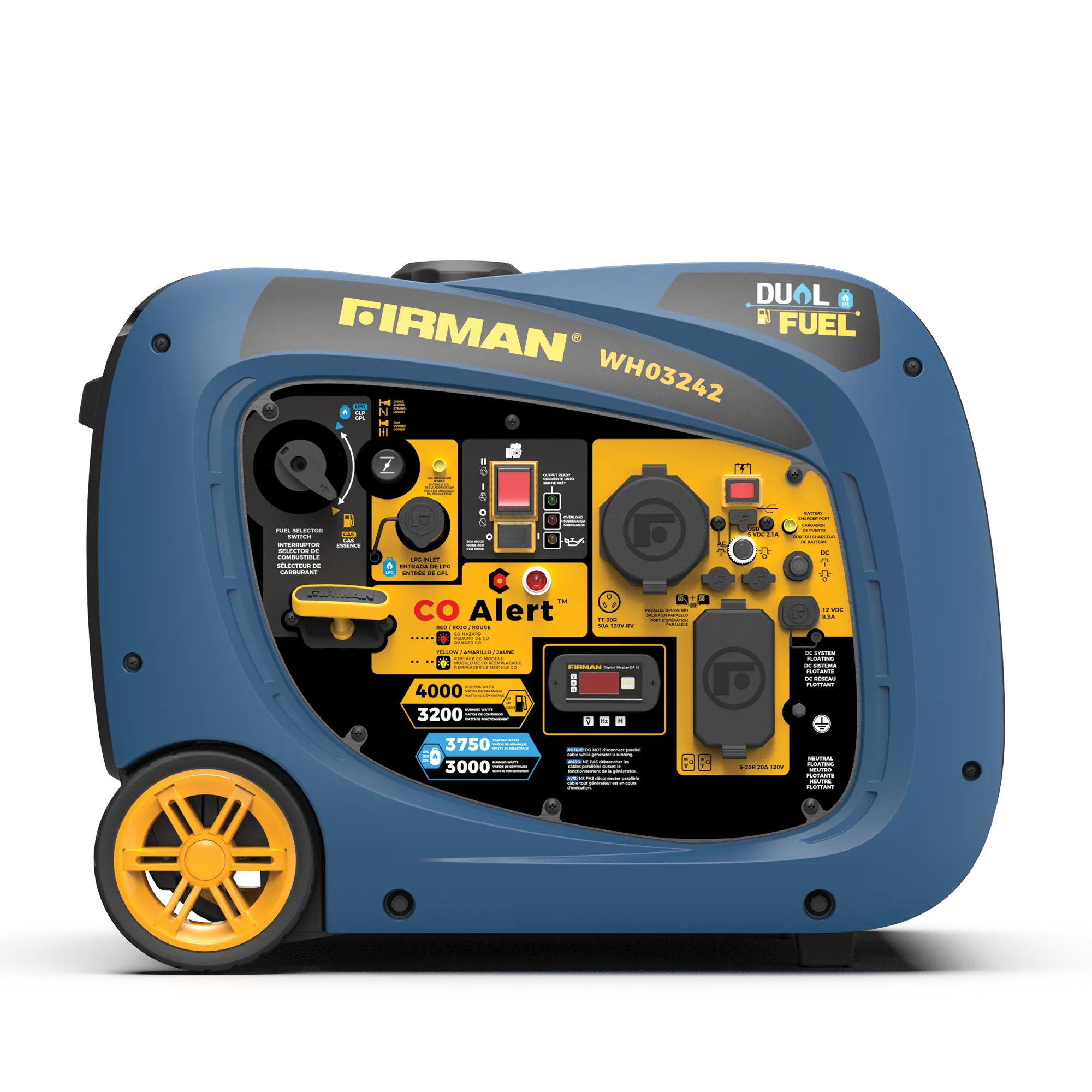 Dual Fuel Inverter Portable Generator 4000W Electric Start with CO ALERT