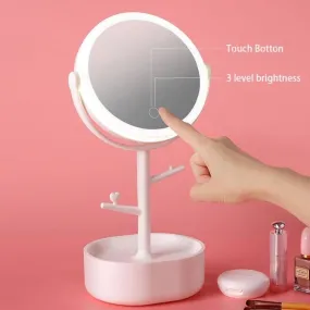 Ecoco Smart Led Light Cosmetic Makeup Mirror Usb Touch Screen Home Desk Vanity 360° Pink