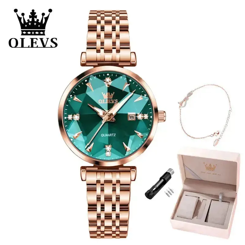 ELEGANCE® 5536 Women Luxury Jewelry Quartz Watch Waterproof Stainless steel Strap Rose Gold Watch for Women Fashion Watch Bracelet Set