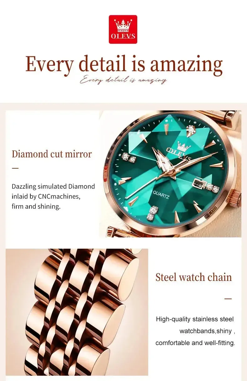 ELEGANCE® 5536 Women Luxury Jewelry Quartz Watch Waterproof Stainless steel Strap Rose Gold Watch for Women Fashion Watch Bracelet Set