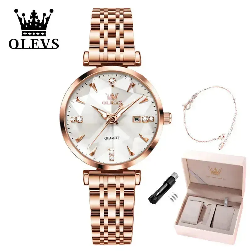 ELEGANCE® 5536 Women Luxury Jewelry Quartz Watch Waterproof Stainless steel Strap Rose Gold Watch for Women Fashion Watch Bracelet Set