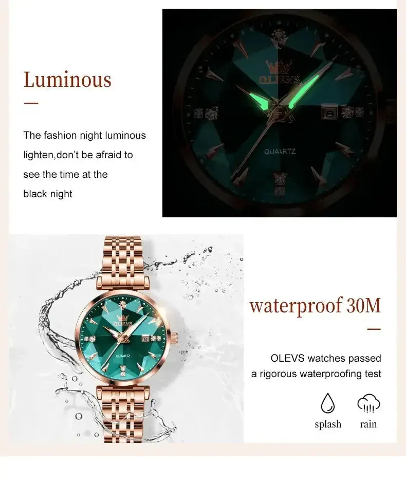 ELEGANCE® 5536 Women Luxury Jewelry Quartz Watch Waterproof Stainless steel Strap Rose Gold Watch for Women Fashion Watch Bracelet Set