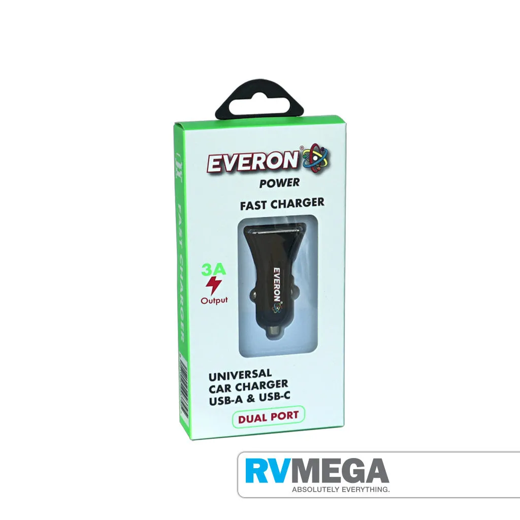 Everon Universal Car Charger Dual Port USB-A & USB-C