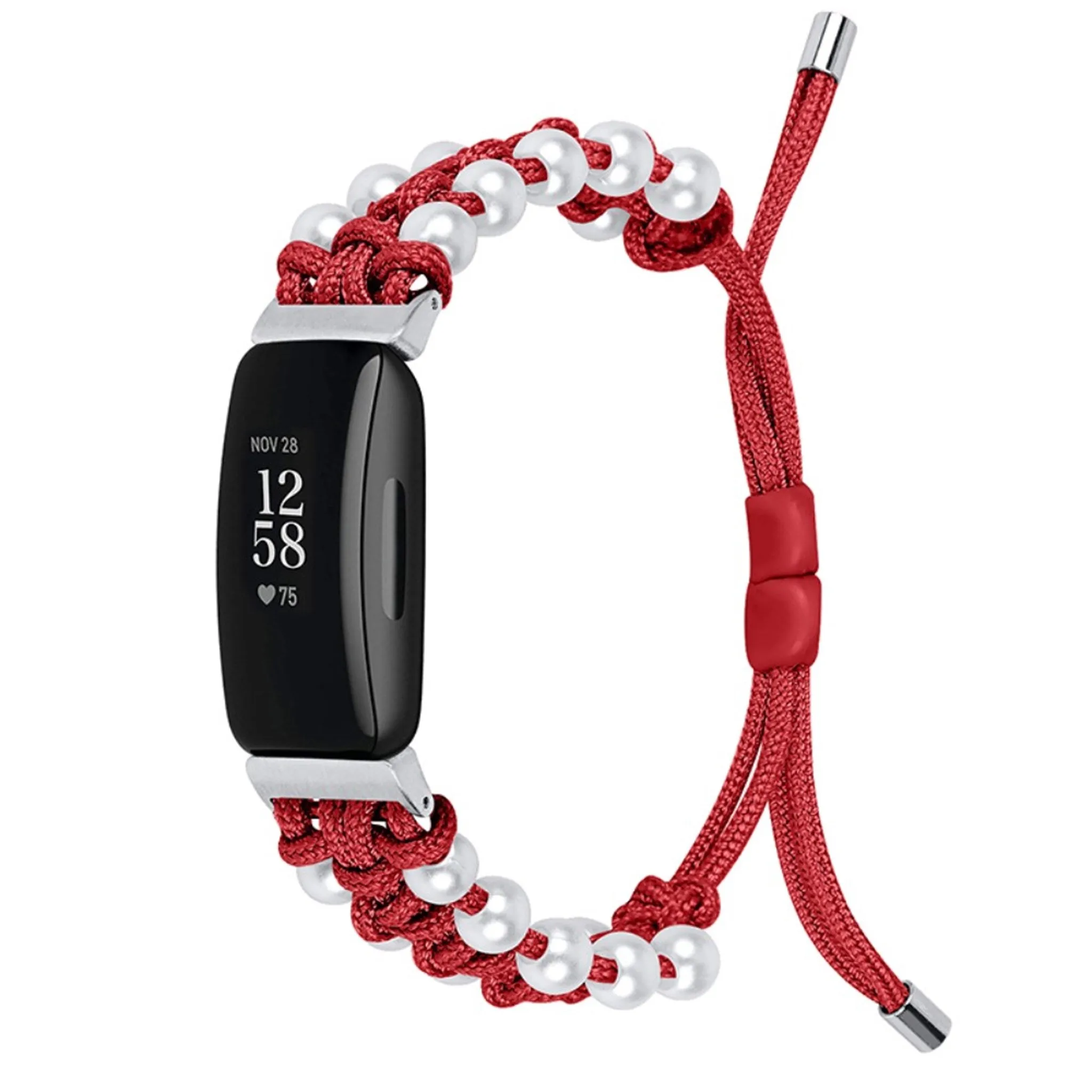 Fitbit Inspire 2 nylon adorned bead style watch strap - Red