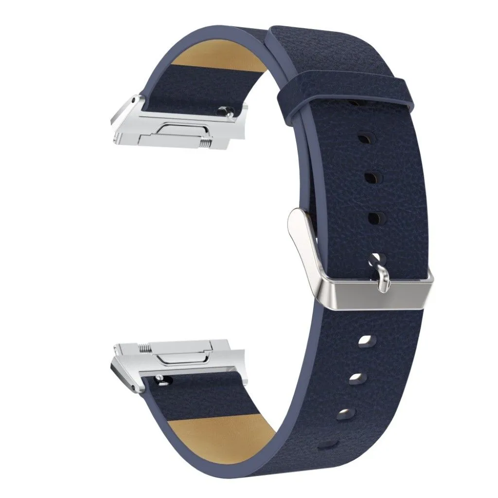 Fitbit Ionic litchi texture genuine leather watch strap - Dark Blue