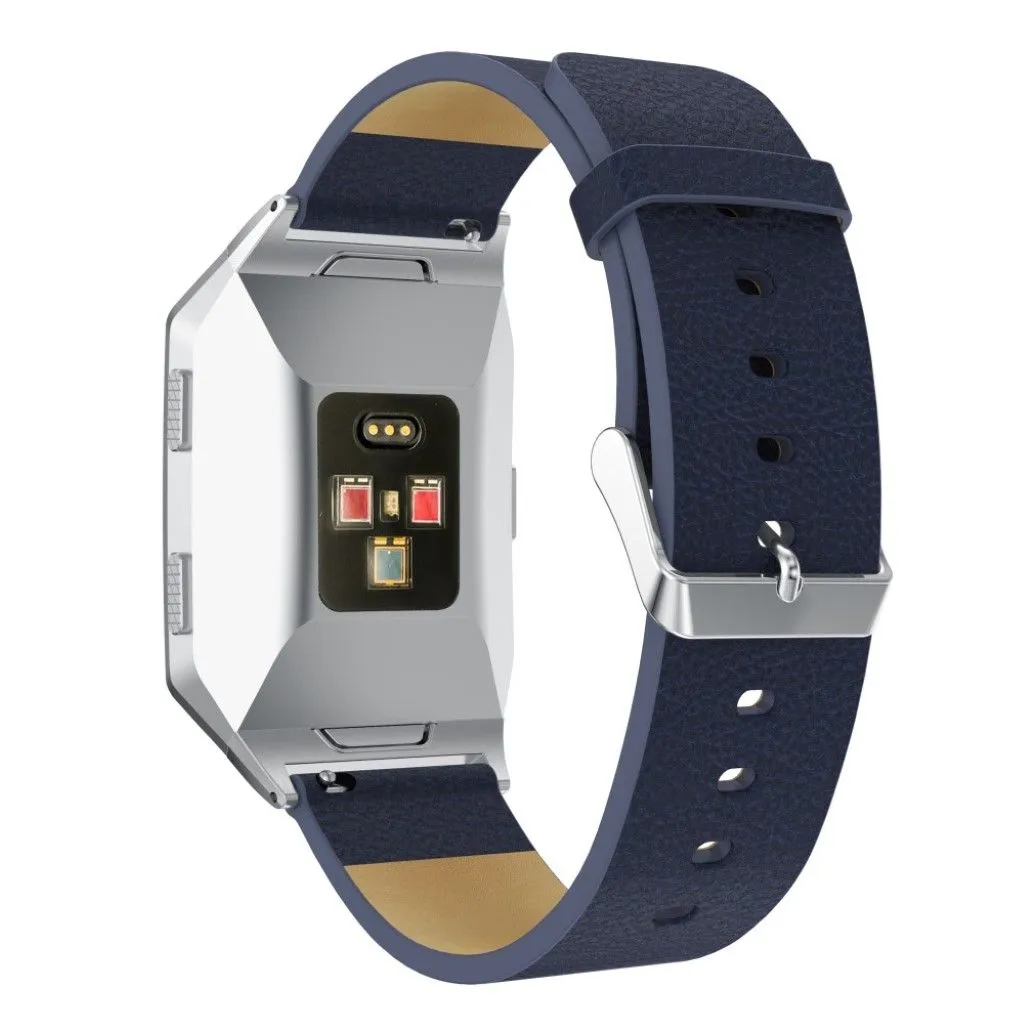 Fitbit Ionic litchi texture genuine leather watch strap - Dark Blue