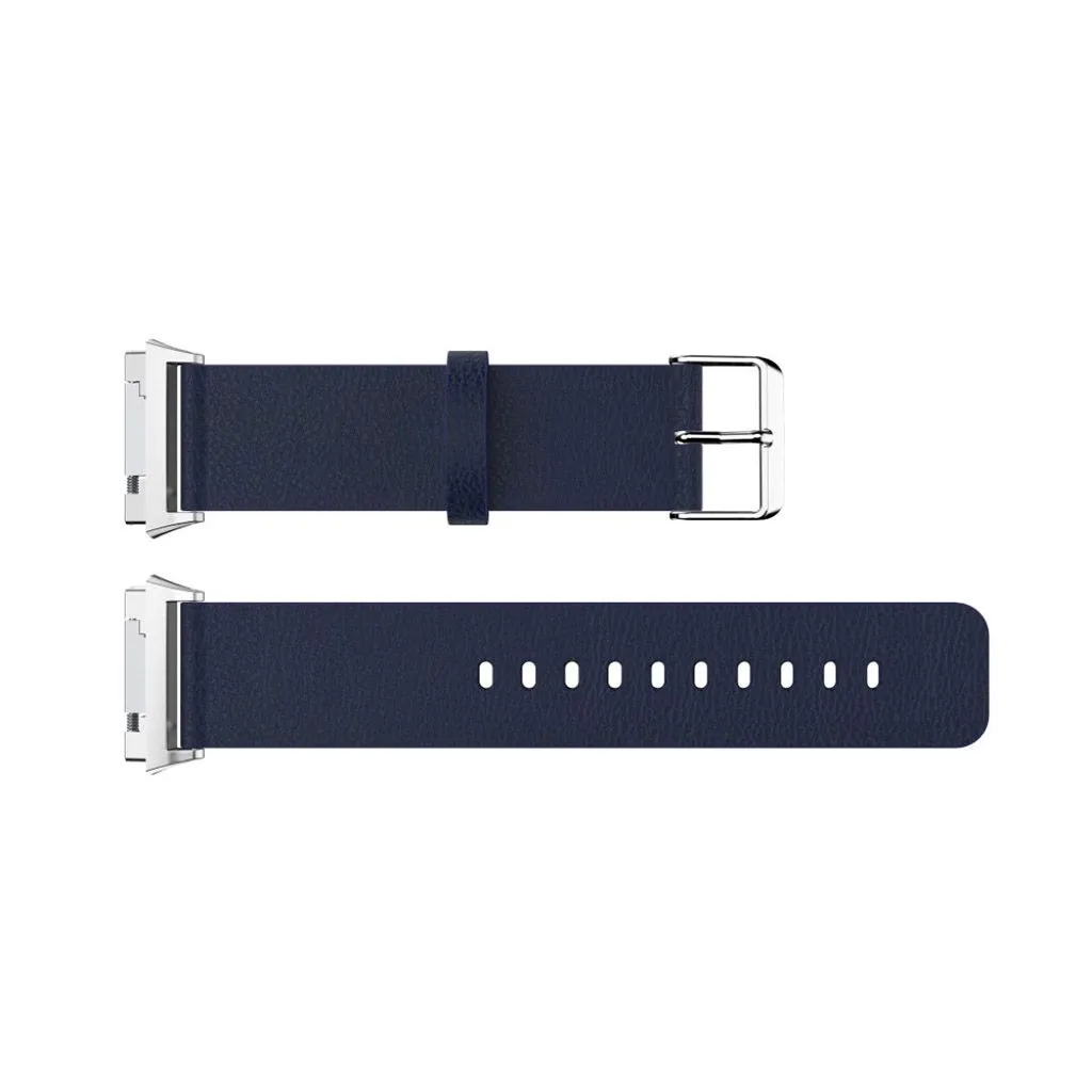 Fitbit Ionic litchi texture genuine leather watch strap - Dark Blue