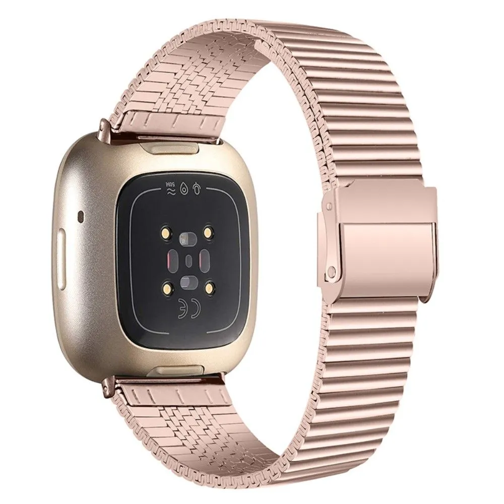 Fitbit Sense / Versa 3 simple stainless steel watch strap with double buckle - Rose Gold