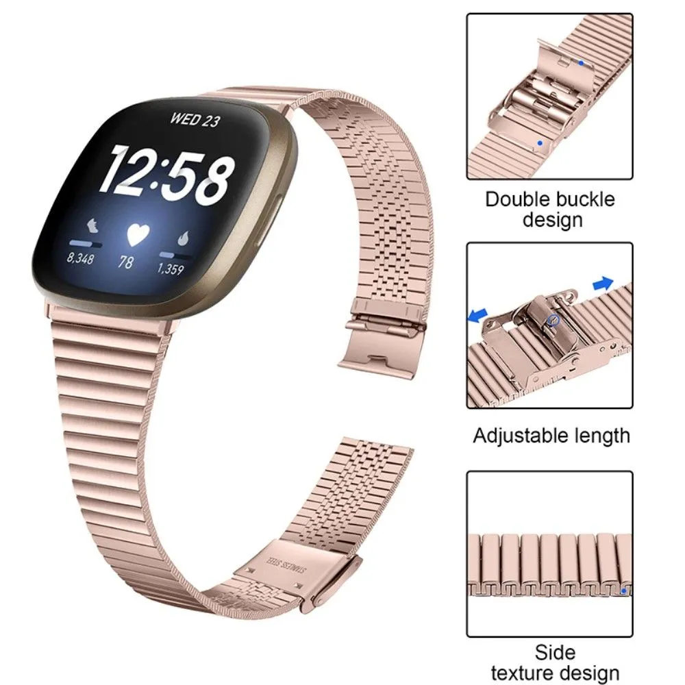 Fitbit Sense / Versa 3 simple stainless steel watch strap with double buckle - Rose Gold