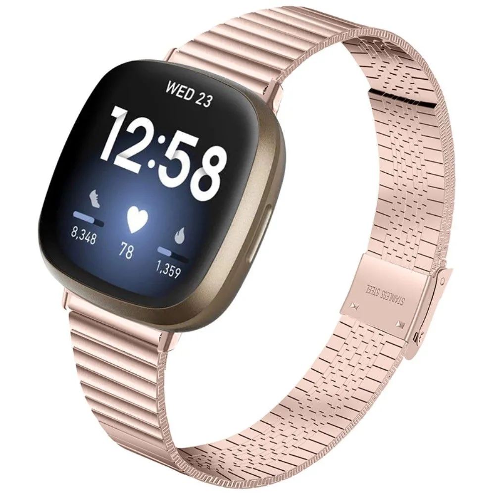 Fitbit Sense / Versa 3 simple stainless steel watch strap with double buckle - Rose Gold