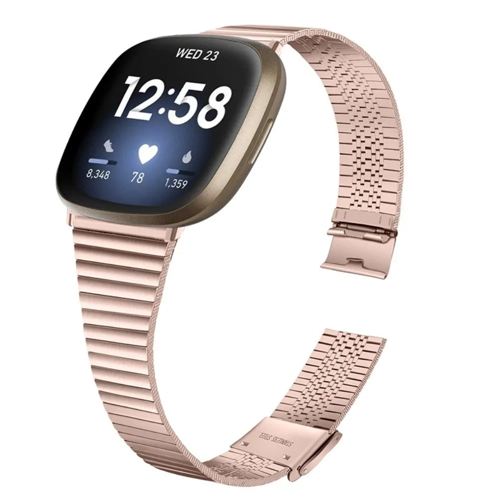 Fitbit Sense / Versa 3 simple stainless steel watch strap with double buckle - Rose Gold