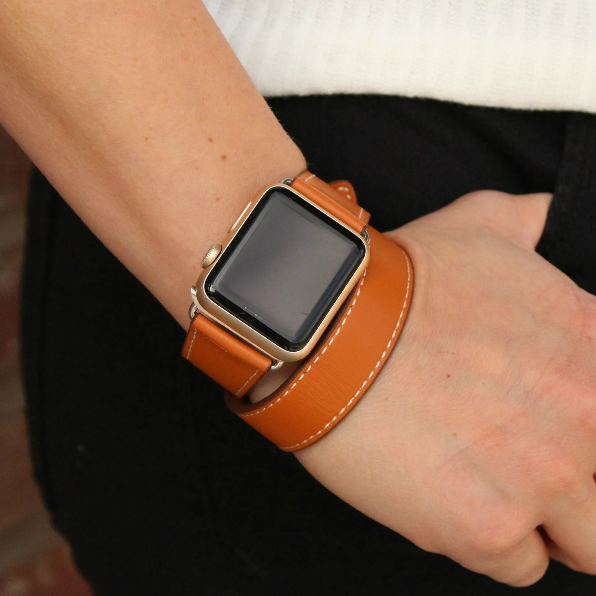 Genuine Leather Double Wrap Apple Watch Band | Brown and Black Apple Leather Band