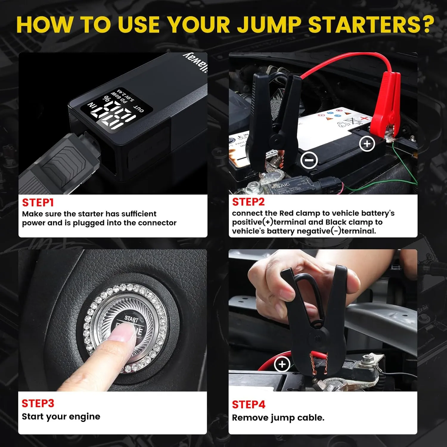 Gillaway 017 6000A Car Battery Jump Starter: Powerful, Reliable & Easy-to-Use for All Petrol and Up to 12L Diesel Engines.