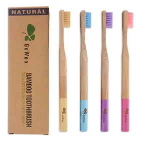 GoWoo 100% Natural Bamboo Toothbrush Soft – Organic Eco Friendly Toothbrushes With Soft Nylon Bristles, BPA-Free, Biodegradable, Dental Care Set for Men and Women, Pack Of 4, Rainbow Color