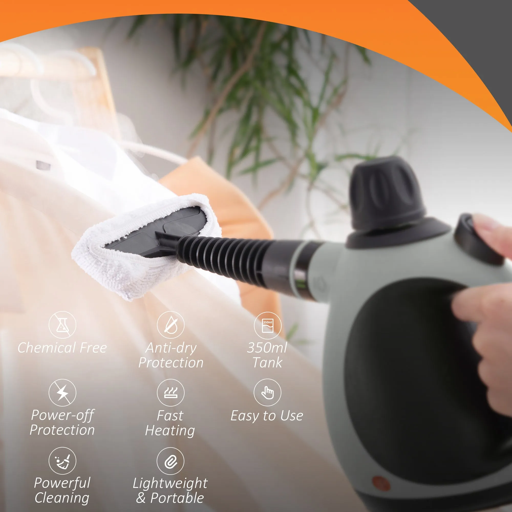 Handheld Steam Cleaner for Chemical Free Cleaning, Portable Multi-purpose Steamer w/ 9 Pieces Accessory for Kitchen, Bathroom, Window