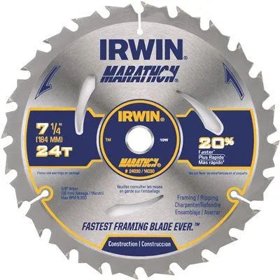 Irwin Marathon Portable Corded Circular Saw Blade 7-1/4 In. X 24T' 5/8 In. Diamond Arbor