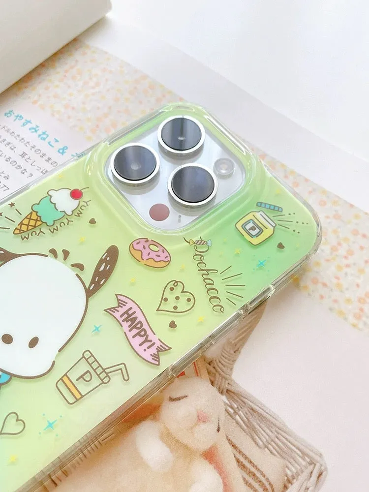 Japanese Cartoon Pochacco Ice Cream Green iPhone Case 14 15 Pro Promax