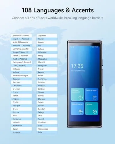 Jarvisen Language Translator Device, Two-Way Instant Voice Translator for 108 Languages, Real-Time Translation Device with Online Offline Translation, Portable Traductor for Travel, Business