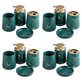 Kuber Industries Bathroom Accessories Set | Handwash Soap Dispenser | Water Cup | Soap Holder Dish for Bathroom | Toothbrush Holder for Bathroom | 16 Piece | ZX046GN | Pack of 4 | Green