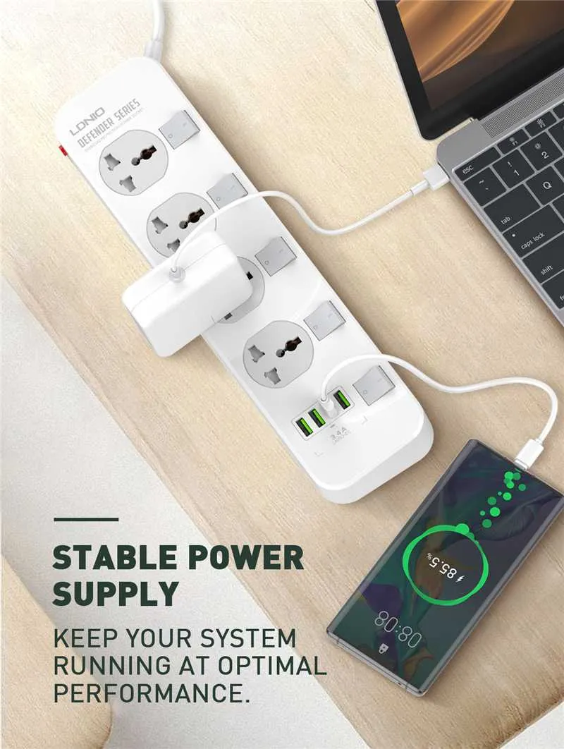 LDNIO SC4408 | 2500W Power Socket  | With 17W Auto-ID USB Ports