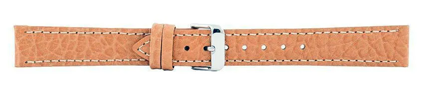 Light Brown Contrast Stitch Heavy Grain Leather Watch Band 18mm 175889